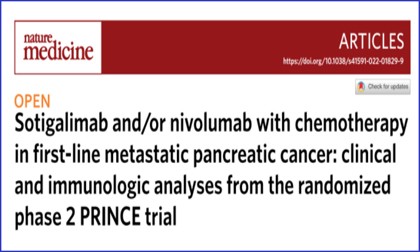 文獻(xiàn)分享 |Olink 新文 IF>50，PRINCE 二期實(shí)驗(yàn)發(fā)現(xiàn)聯(lián)合免疫治療聯(lián)合化療能使胰腺癌生存率提高 65%